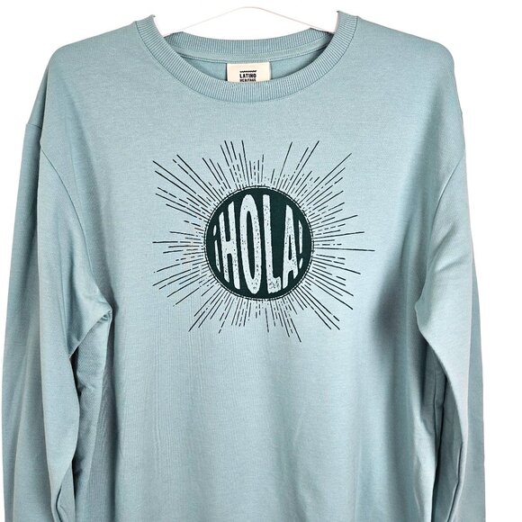 Unisex Hola Graphic Teal Sweatshirt Latino Heritage Month Size Med Casual - Picture 3 of 9
